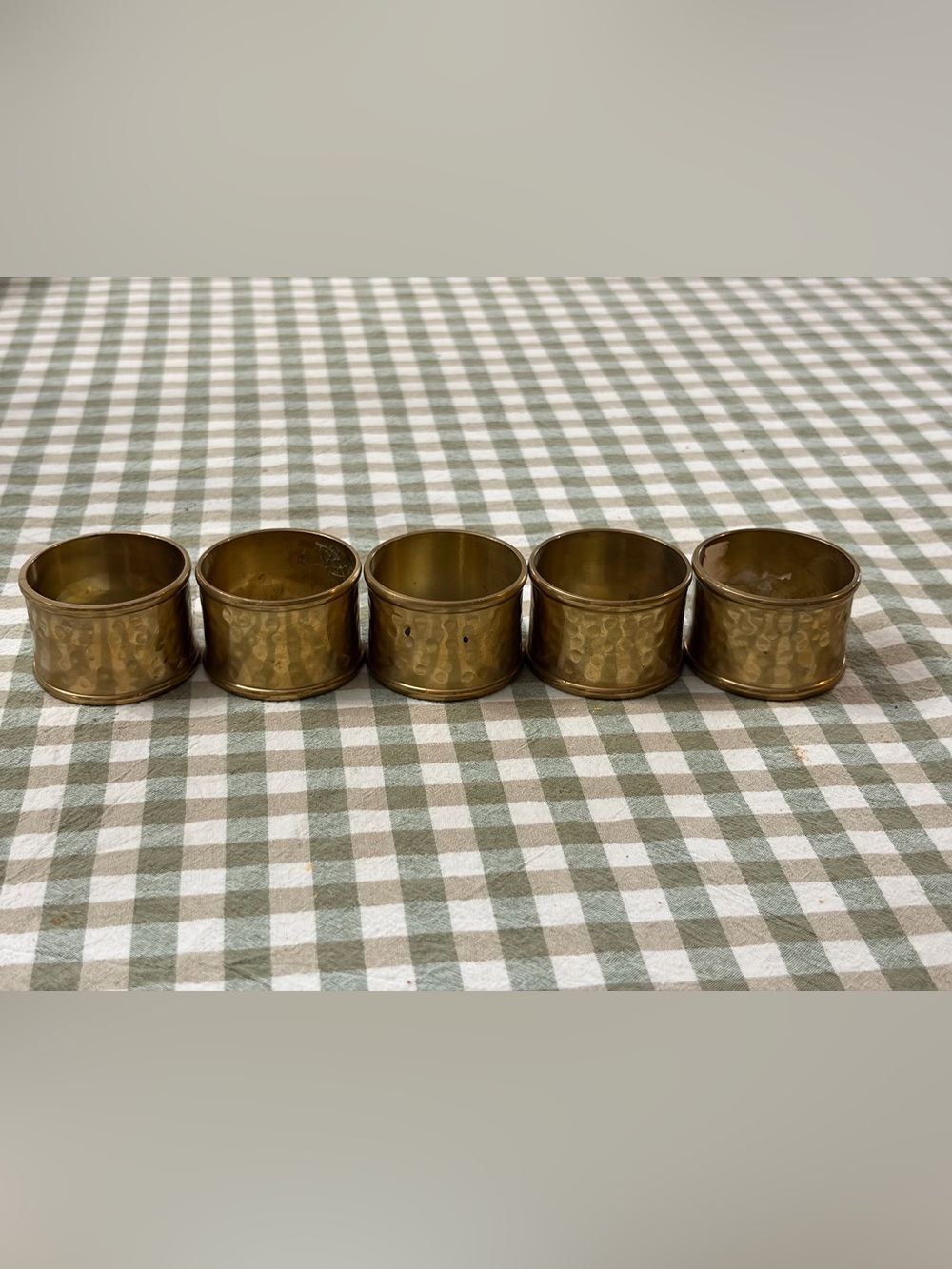 Set of 5 Hammered Brass Napkin Rings